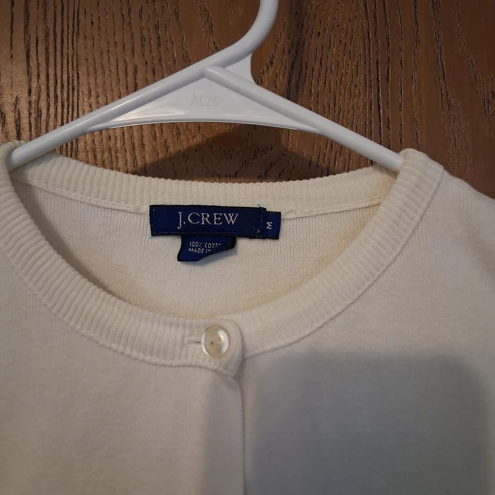 J.Crew Women's White Button-Up Crewneck Cardigan - Picture 2 of 7